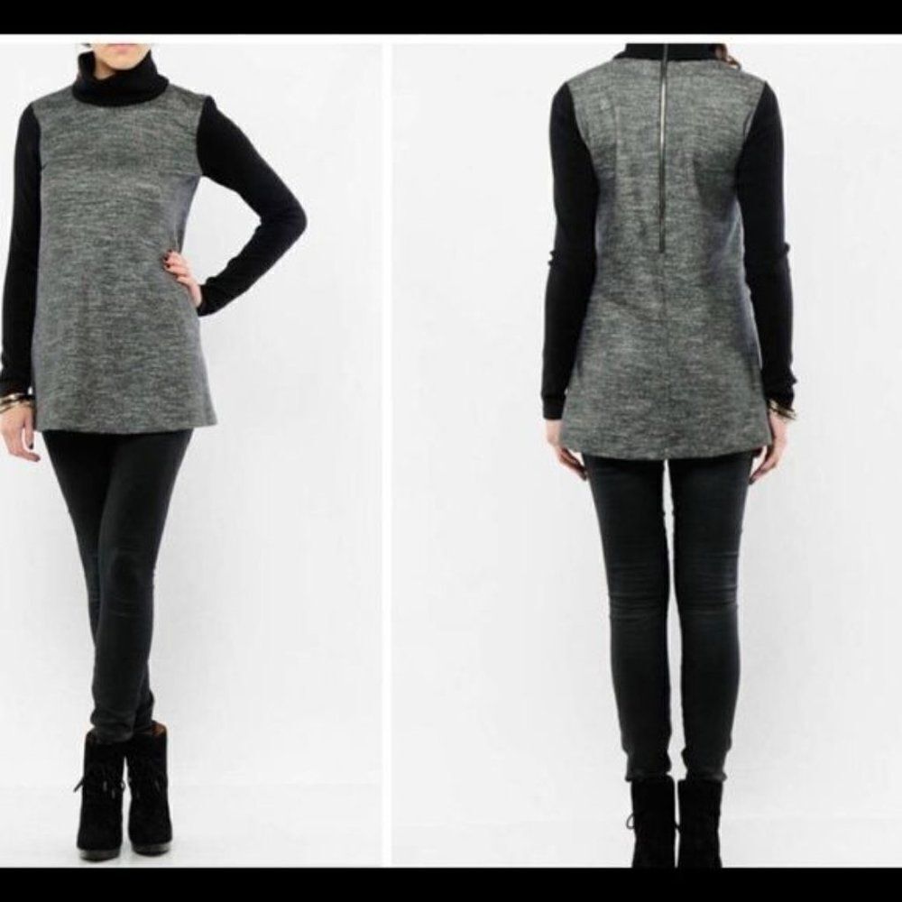 Theory Dorothy Wool Blend Turtleneck Sweater Tunic Marled Black Gray 6